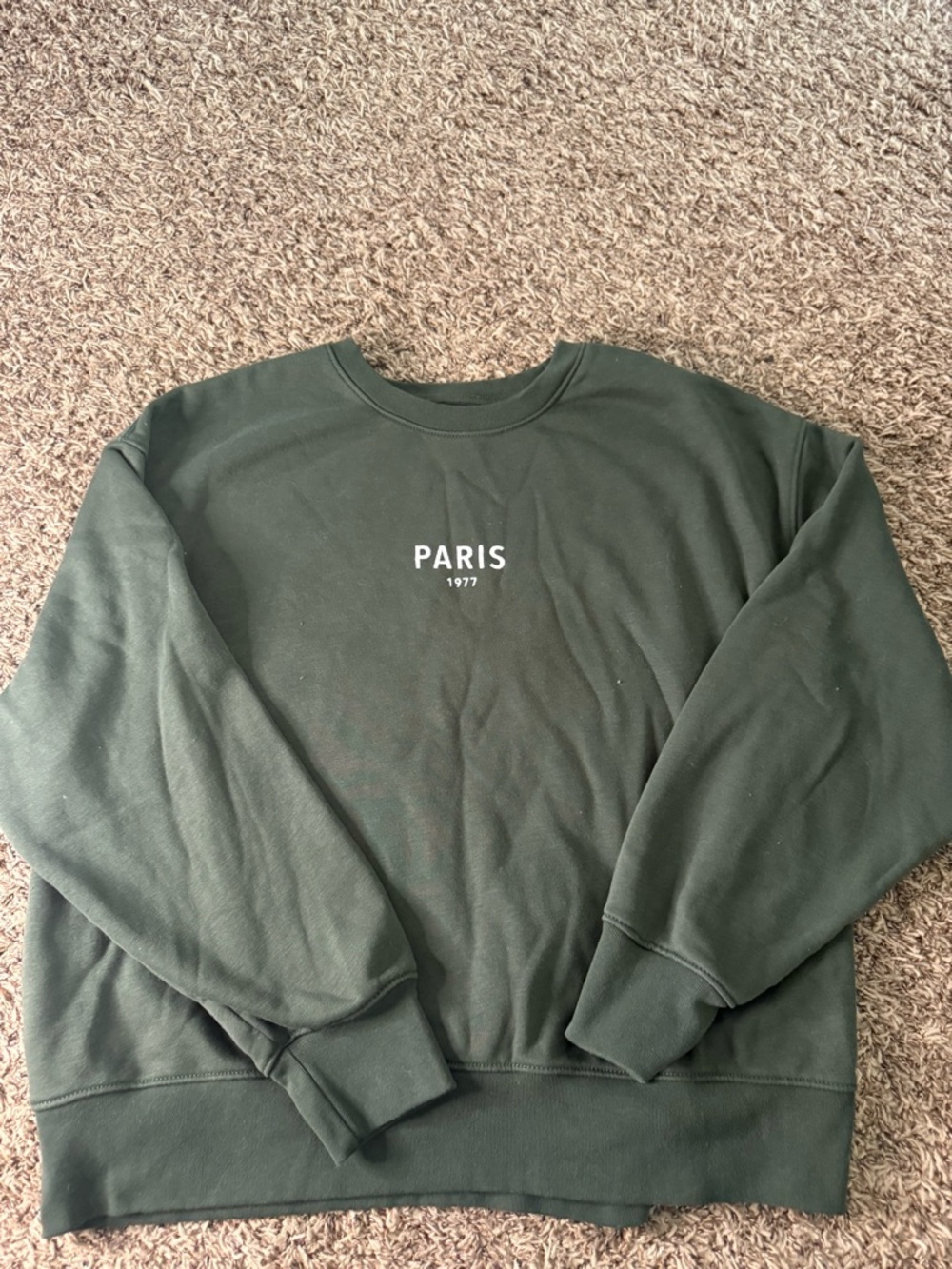 American‎ Eagle Outfitters Dark Green Crewneck with White 'PARIS' Print